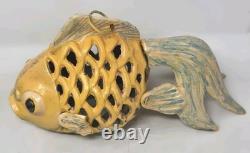 Vintage Japanese Cast Iron Fish Lantern or Table Lamp Fixture READ
