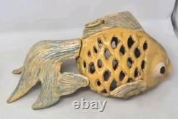 Vintage Japanese Cast Iron Fish Lantern or Table Lamp Fixture READ