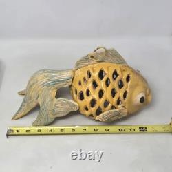Vintage Japanese Cast Iron Fish Lantern or Table Lamp Fixture READ