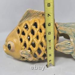 Vintage Japanese Cast Iron Fish Lantern or Table Lamp Fixture READ