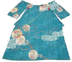 Vintage Japanese Ceremonial Kimono Turquoise Silk Lantern Festival