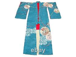 Vintage Japanese Ceremonial Kimono Turquoise Silk Lantern Festival