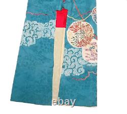Vintage Japanese Ceremonial Kimono Turquoise Silk Lantern Festival