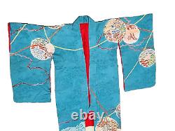 Vintage Japanese Ceremonial Kimono Turquoise Silk Lantern Festival