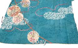Vintage Japanese Ceremonial Kimono Turquoise Silk Lantern Festival