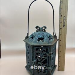 Vintage Japanese Ikebana Cast Iron Butterflies Hanging Pagoda Lantern