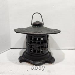 Vintage Japanese Lantern Cast Iron Garden Lamp Birds Bamboo Motif Candle Pagoda