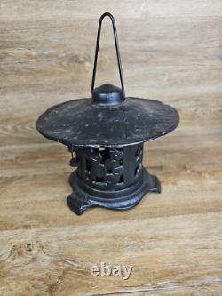 Vintage Japanese Lantern Cast Iron Garden Lamp Birds Bamboo Motif Candle Pagoda