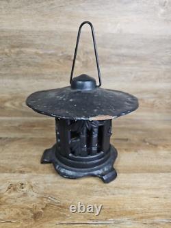 Vintage Japanese Lantern Cast Iron Garden Lamp Birds Bamboo Motif Candle Pagoda