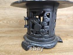 Vintage Japanese Lantern Cast Iron Garden Lamp Birds Bamboo Motif Candle Pagoda
