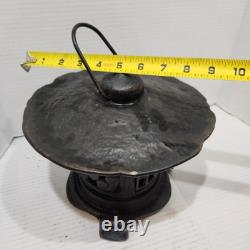Vintage Japanese Lantern Cast Iron Garden Lamp Birds Bamboo Motif Candle Pagoda
