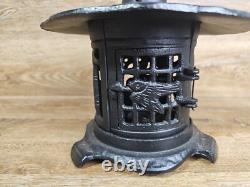 Vintage Japanese Lantern Cast Iron Garden Lamp Birds Bamboo Motif Candle Pagoda