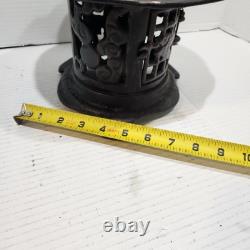 Vintage Japanese Lantern Cast Iron Garden Lamp Birds Bamboo Motif Candle Pagoda