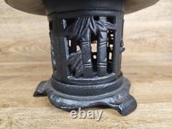 Vintage Japanese Lantern Cast Iron Garden Lamp Birds Bamboo Motif Candle Pagoda