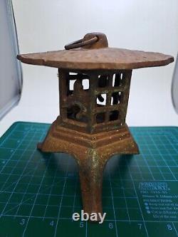 Vintage Japanese Style Heavy Cast Iron Garden Lantern Pagoda Rustic