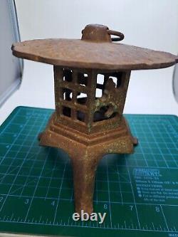 Vintage Japanese Style Heavy Cast Iron Garden Lantern Pagoda Rustic