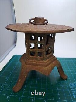 Vintage Japanese Style Heavy Cast Iron Garden Lantern Pagoda Rustic