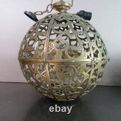 Vintage Karakusa Pierced Brass Japanese Globe Temple Lantern 13 HUGE