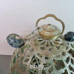 Vintage Karakusa Pierced Brass Japanese Globe Temple Lantern 13 HUGE