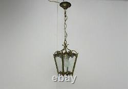 Vintage Lantern Ornate Etched Glass Chandelier Pendant 1 Light Hollywood regency