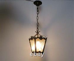 Vintage Lantern Ornate Etched Glass Chandelier Pendant 1 Light Hollywood regency