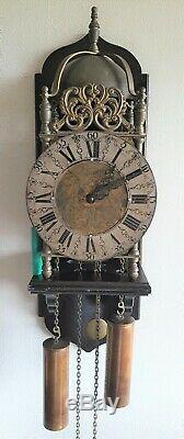 Vintage Lantern Wall Clock English Style Wooden Mount Pendulum Weights Hermle