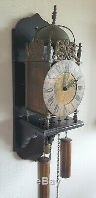 Vintage Lantern Wall Clock English Style Wooden Mount Pendulum Weights Hermle