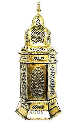 Vintage Large 28 Mid Century Pierced Brass Moroccan Candle Lantern