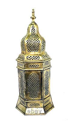 Vintage Large 28 Mid Century Pierced Brass Moroccan Candle Lantern
