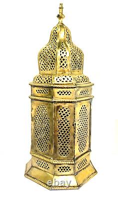 Vintage Large 28 Mid Century Pierced Brass Moroccan Candle Lantern