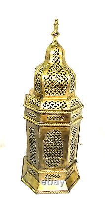 Vintage Large 28 Mid Century Pierced Brass Moroccan Candle Lantern