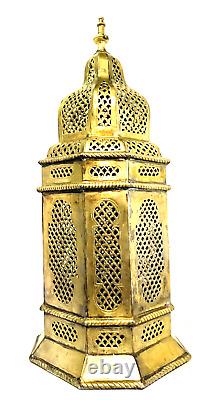 Vintage Large 28 Mid Century Pierced Brass Moroccan Candle Lantern