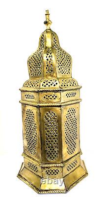 Vintage Large 28 Mid Century Pierced Brass Moroccan Candle Lantern
