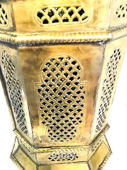 Vintage Large 28 Mid Century Pierced Brass Moroccan Candle Lantern