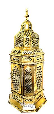 Vintage Large 28 Mid Century Pierced Brass Moroccan Candle Lantern