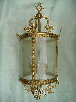 Vintage Large Gilt Brass+Etched Glass 4 Light Hallway/Porch Lantern Sconce 28.5