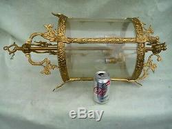 Vintage Large Gilt Brass+Etched Glass 4 Light Hallway/Porch Lantern Sconce 28.5