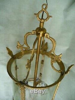 Vintage Large Gilt Brass+Etched Glass 4 Light Hallway/Porch Lantern Sconce 28.5