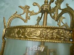 Vintage Large Gilt Brass+Etched Glass 4 Light Hallway/Porch Lantern Sconce 28.5