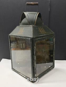 Vintage Large Toleware Tin Lantern, Light, Nautical, SHIP MOTIF, Electrified