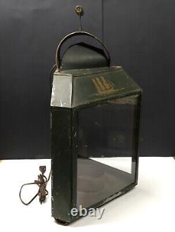 Vintage Large Toleware Tin Lantern, Light, Nautical, SHIP MOTIF, Electrified