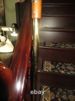 Vintage MCM Tension Pole Adjustable Hobnail brass tone & wood three tiered Lamp