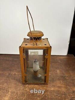 Vintage Metal & Glass Candle Holder Lantern Antique, Orange Color, Authentic