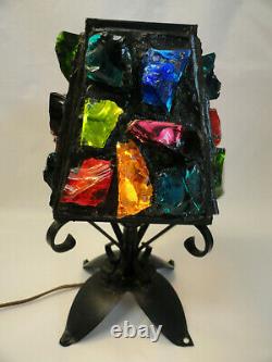 Vintage Mid Century Chunk Glass Gothic Lamp Metal Lantern Peter Marsh Nader F3-2