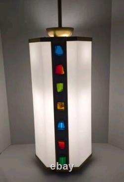 Vintage Mid Century Church Lantern Hanging Light withLucite Colored Jeweled Rocks