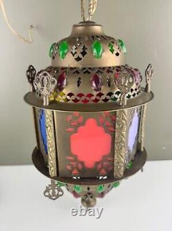 Vintage Middle Eastern Moroccan Pierced Metal Hanging Lantern Vintage Boho Chic