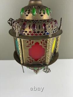 Vintage Middle Eastern Moroccan Pierced Metal Hanging Lantern Vintage Boho Chic