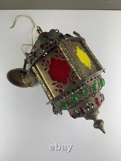 Vintage Middle Eastern Moroccan Pierced Metal Hanging Lantern Vintage Boho Chic