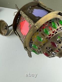 Vintage Middle Eastern Moroccan Pierced Metal Hanging Lantern Vintage Boho Chic