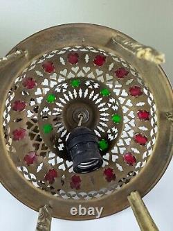 Vintage Middle Eastern Moroccan Pierced Metal Hanging Lantern Vintage Boho Chic